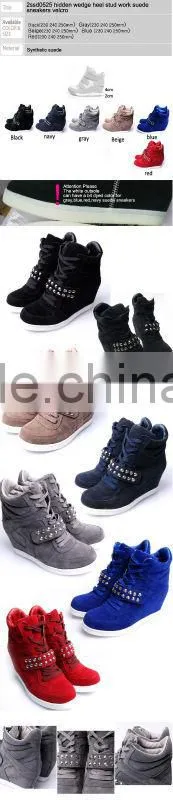 2ssd0525 hidden wedge heel stud work suede sneakers velcro top quality comfortable