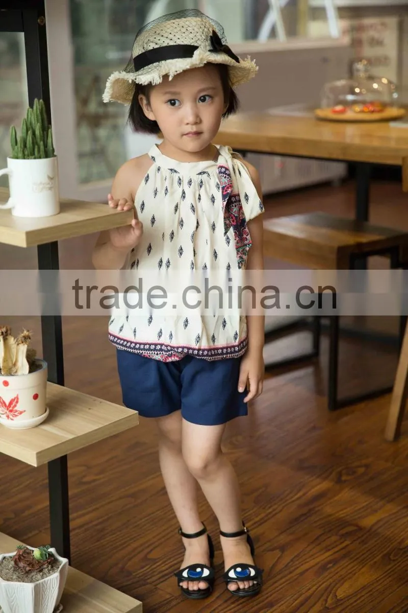 lovely fashion 2016 girl sleeveless blouse summer blouse off shoulder blouse bright color baby girl printed dress for summer