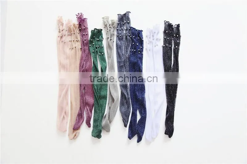 WS-50 New Sale Fashion Women Socks Summer Style Glitter Soft Black Lace Fishnet Pearl Mesh Ankle Socks women