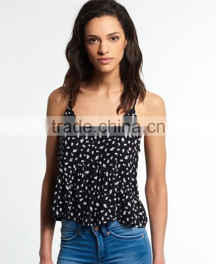 2016 Guangzhou Shandao Brand Name Bulk Wholesale Women Sexy Spaghetti Strap Loose White Chiffon Custom Crop Top