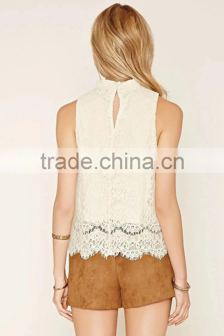 2016 guangzhou shandao oem service summer new design o neck sleeveless fashion women lace tops