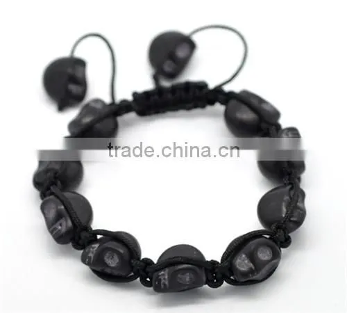 Halloween Skull Black Stone Beads Braiding Adjustable Bracelets 21cm-25cm