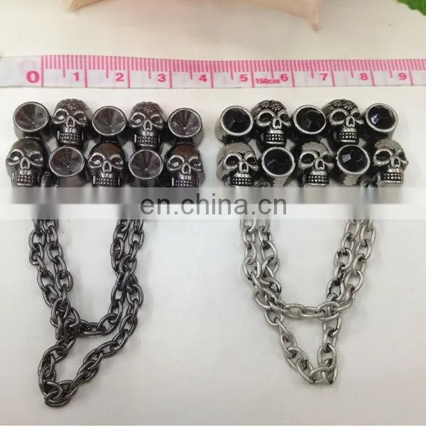 hot sell skull chain metal garment accessories sew on clothing bags or shoes