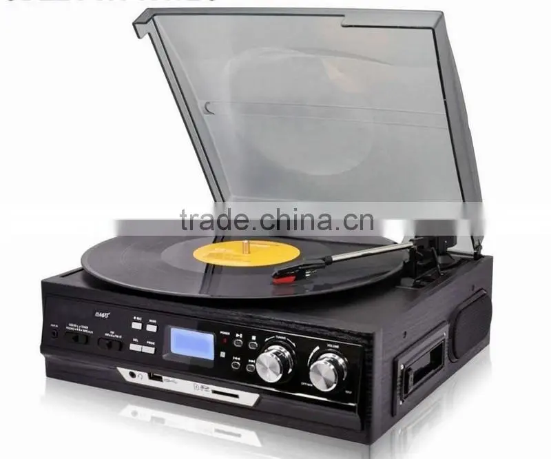Belt-drive turntable player, classic phonograph, record player with cassette