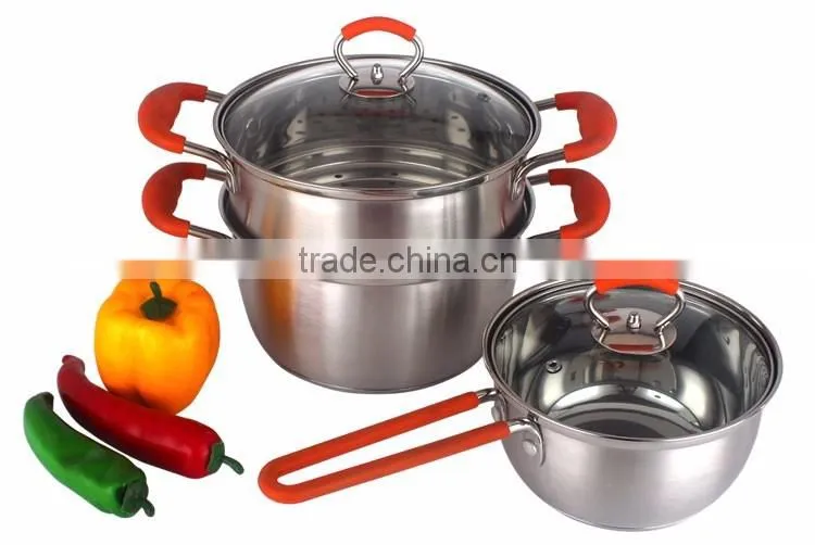 18/8 Stainless steel cookware set with silicone handle