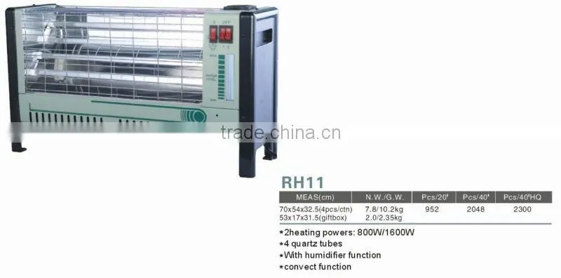 2heat settings1600w safety tip over swtich With humidifier function With turbo fan inside electric quartz heater