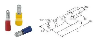 Insulated bullet Shaped Male and Female Crimp terminal,terminal types for electrical cable,copper crimp sleeves