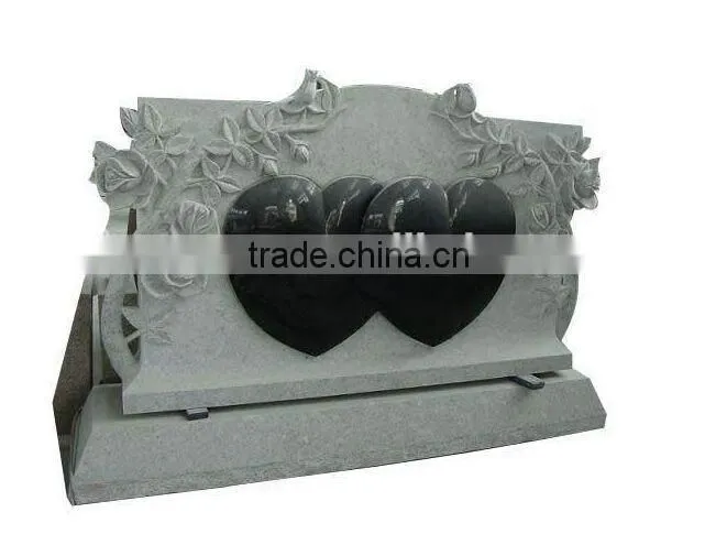double heart flower carving tombstone headstone