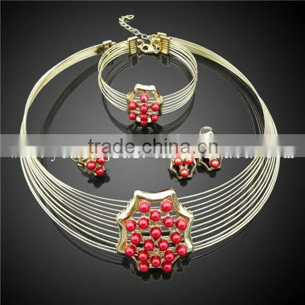 Gold plated fashion jewelry set in China with red coral beads design jewelry