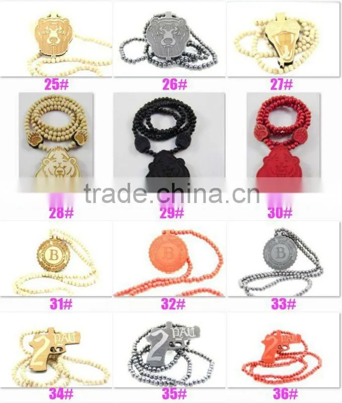 Men's Hip Hop good bamb Pendants Wood Rosary Chains Beads wooden Necklaces