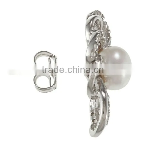 Sterling Silver White Freshwater Pearl and Cubic Zirconia Earrings