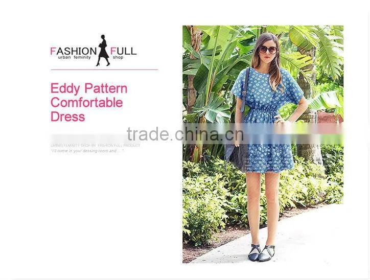 2014 Ladies Casual Women Top Designer Denim Summer women wear short sleeve Dress High Qality printing Women dress fashion 2014