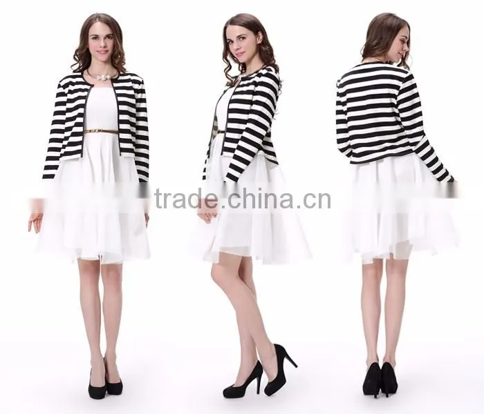 2016 Spring Black And White Strip Women Coat