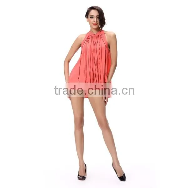 Wholesal Factory Collar Tassel Front Ruffle Back Keyhole Tops