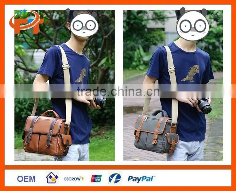 Fashion canvas pu leather dslr camera bag