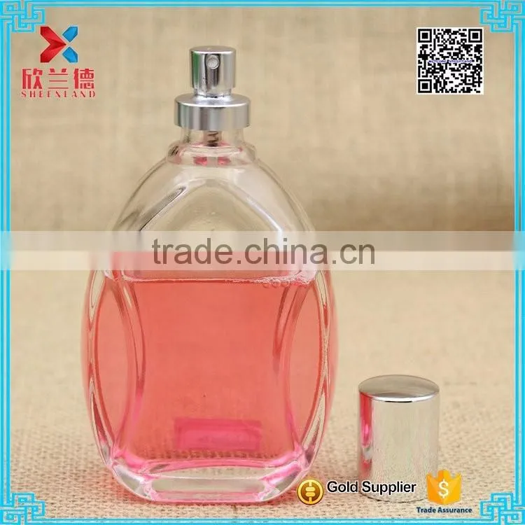 110ml bestselling Oblate round transparent glass perfume bottle with crimp neck