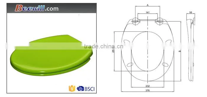 Green toilet seat with soft close quick release hinge
