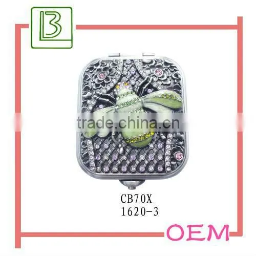 Metal Round Crystal Portable Make-up Mirror