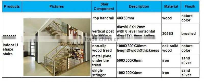 U shape modern indoor attic prefab metal used wood stairs