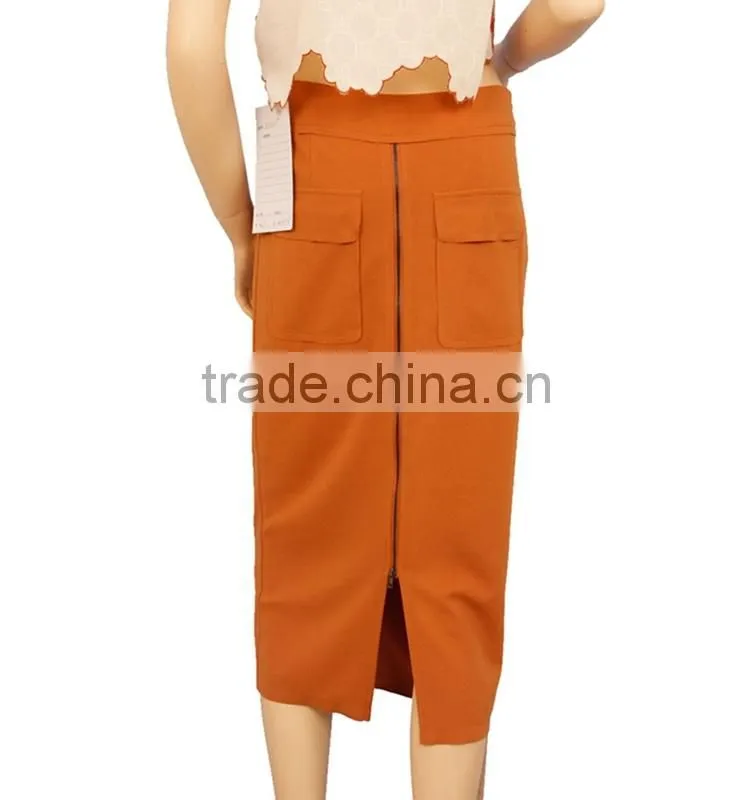 2015 90% Polyester+10% Viscoser women back slit straight skirts fashion 2015