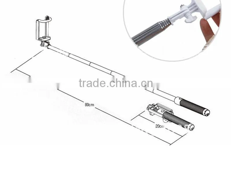2015 hot new cable take pole selfie stick, wired selfie stick