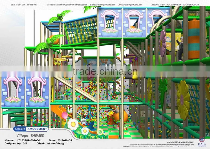 Cheer Amusement Village Themed indoor soft playground with slider fun-battle
