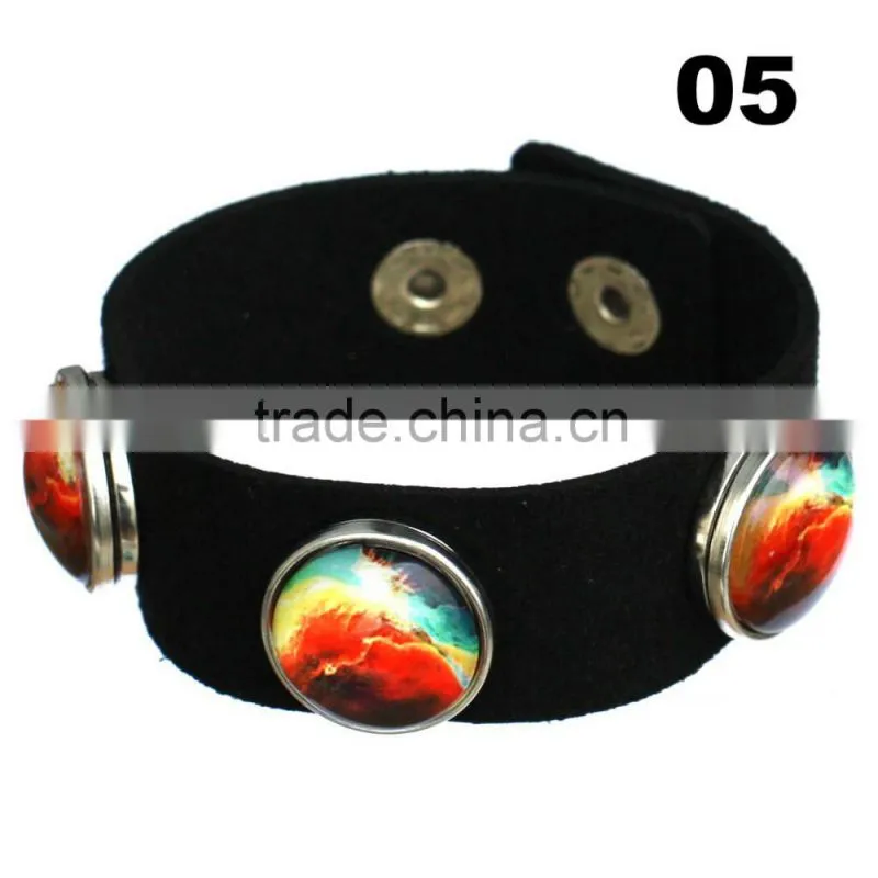 Wholesale Glass Nebula - Galaxy Space - Novelty Leather Metal Cuff Buttons Bangle Bracelet