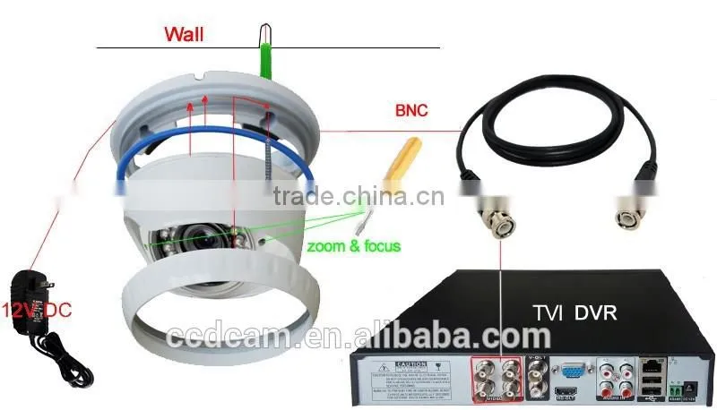 720P HD CCTV TVI Camera 2.8-12mm Varifocal Lens Zoom and Focus Digital Vandalproof Indoor IR Night Vision Secueity Camera System