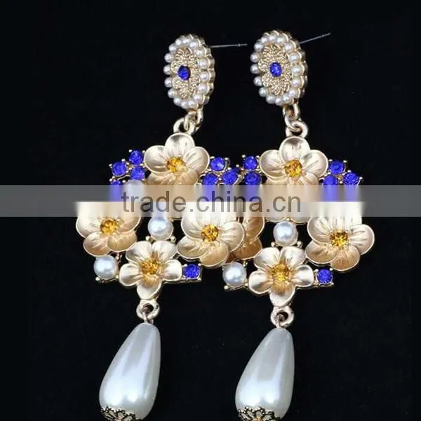 hanging indian flower tassel artificial pearl earrings