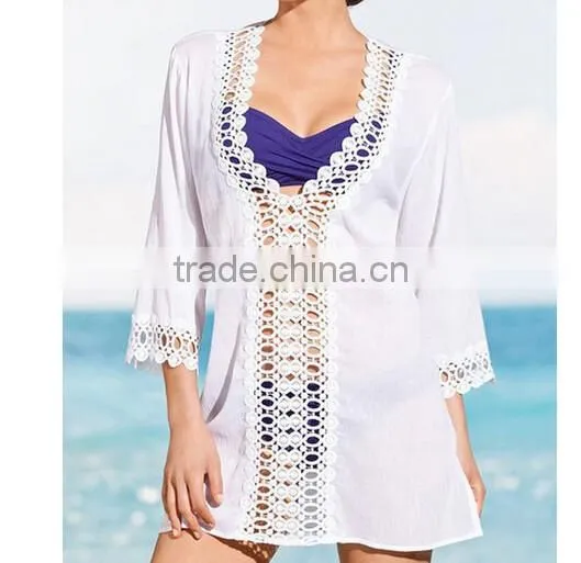 Women Fashion Hollow Out Embroidered Attractive Bikini Beach Holiday Blouse