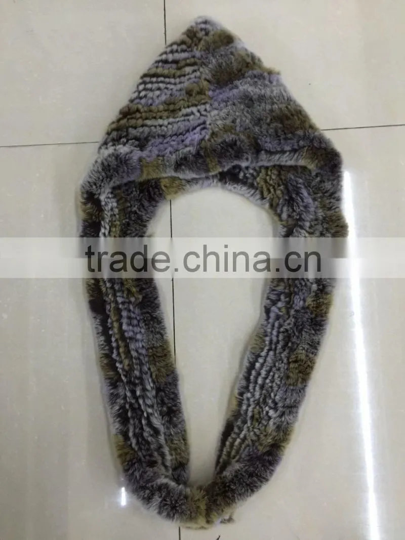 Wholesale Rex Rabbit Hoodie Muffler Shawl Scarf for Woman