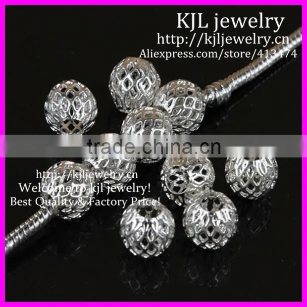 KJL-BD5322 Fashion Silver Plated Net Ball Spacer Big Hole Charm Beads Fit DIY European Bracelets 9x9mm