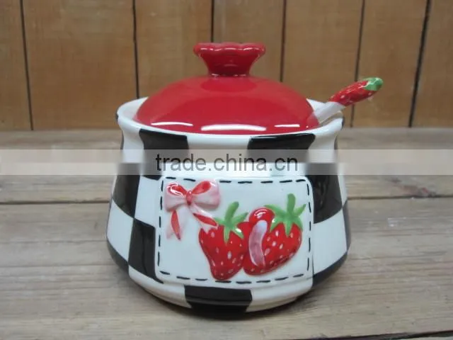 Fresh Decal Ceramic Sugar Canister with Spoon