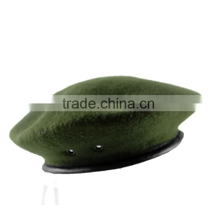 Blue military wool beret with metal eyelets and knitted band
