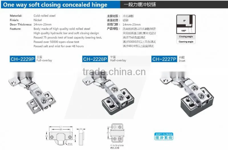 One way soft closing concealed hinge CH-2227P Insert
