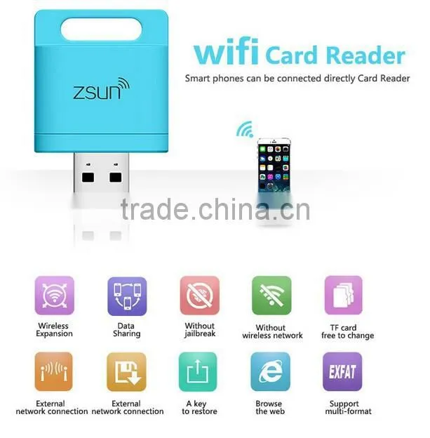 zsun WiFi Card Reader TF MicroSD USB 2.0 Flash Drive for PC Tablet Phone