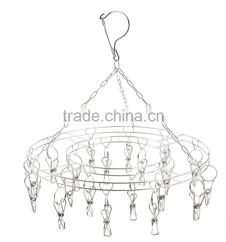 Stainless steel clip and drip hanger with 26 clips clothes drying rack and hanger/clip