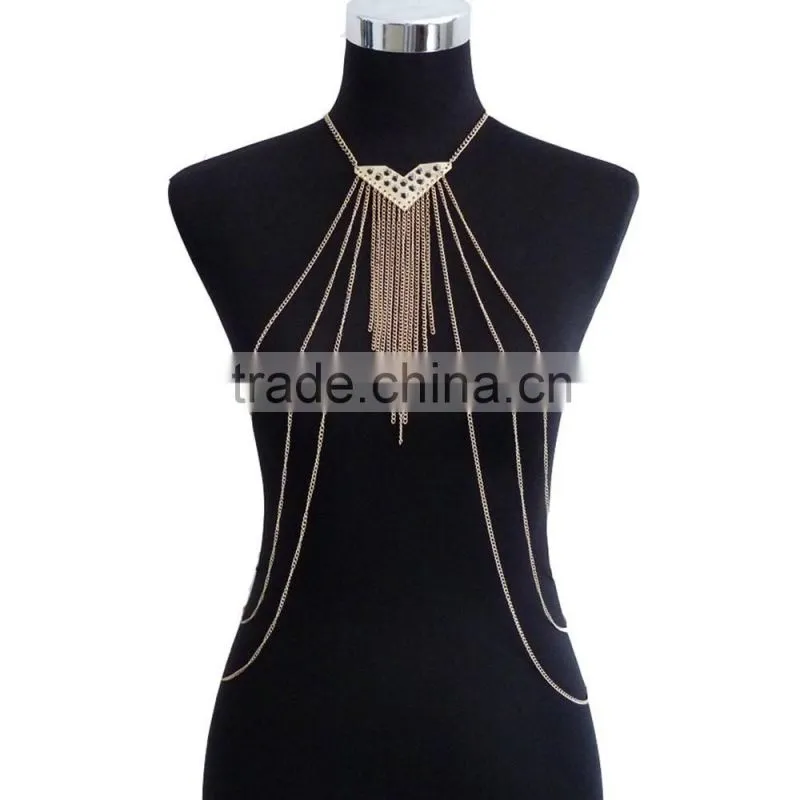 Crystal body jewelry multilayer tassel body chain
