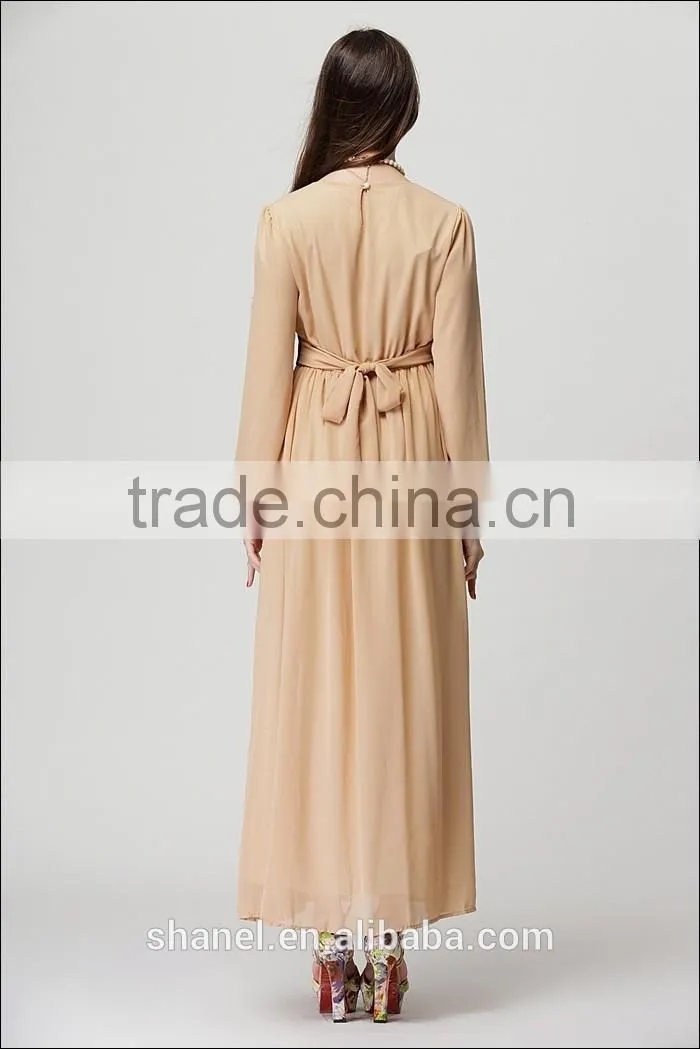 hot sale chiffon baju muslim abaya dress lace waist muslim kaftan abaya