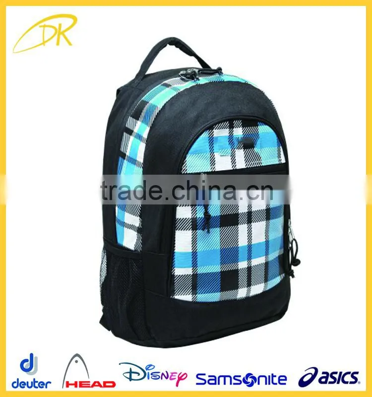 High school Oversized Blue Plaid Multi compartment Backpack for School, middle school backpack