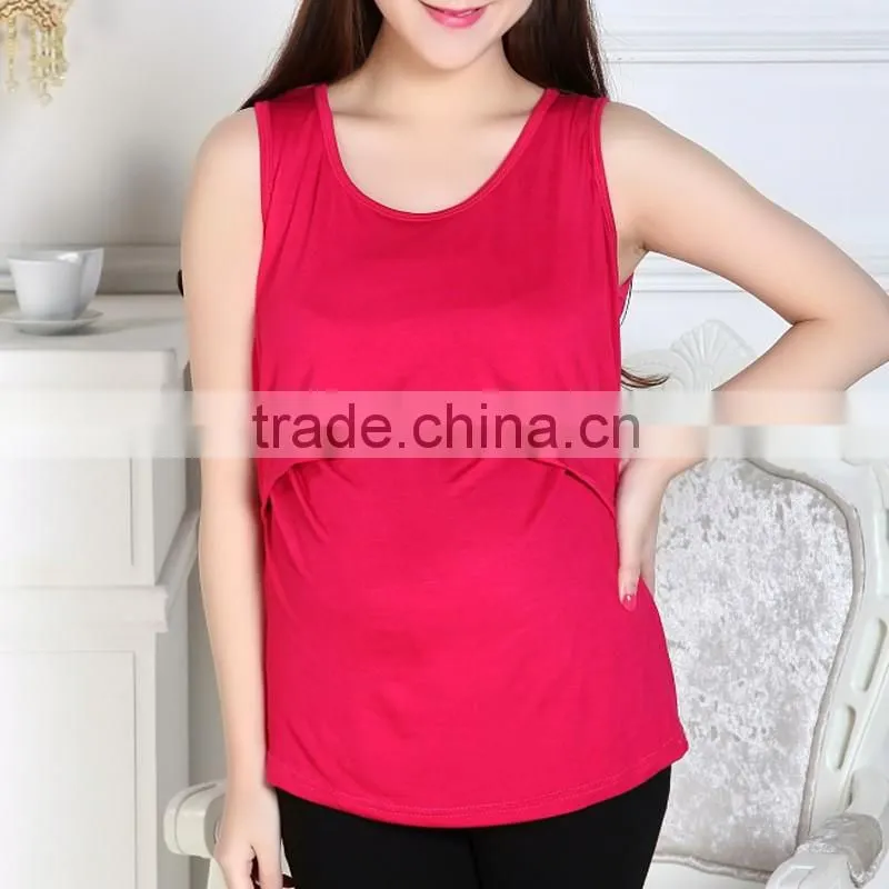 Pregnant Maternity Nursing Tops Breastfeeding Sleeveless O-Neck Vest T-Shirt for Mother