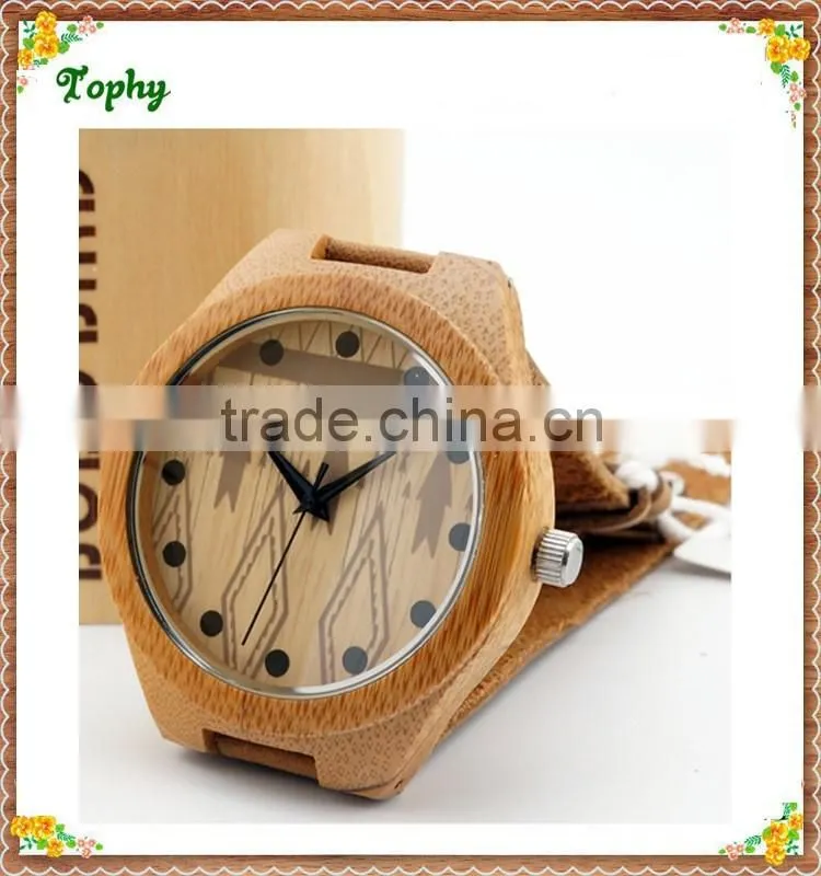 Brown genuine leather wooden watch wholeasale cheap price