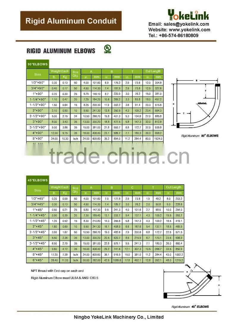 High Quality Electrical Tubo Conduit Rigido De Aluminio With UL6A listed
