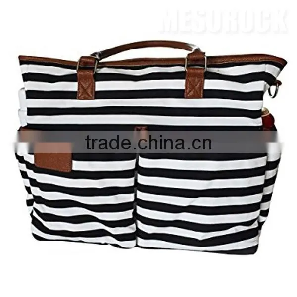 Stylish Canvas Baby Diaper Bag with Changing Pad Diaper Tote Bag