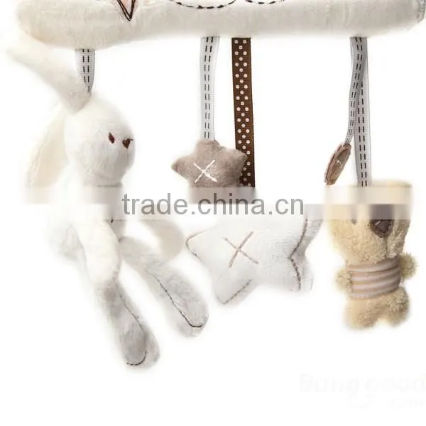 Wholesale custom Soft Plush Rabbit Beer Musical Baby Kids Hanging Bed Stroller Rattle toys