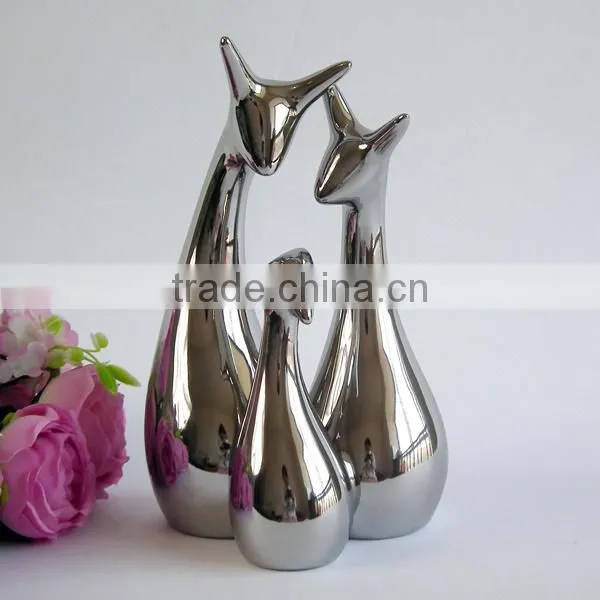 Custom family statue silver electroplate resin deer figurines
