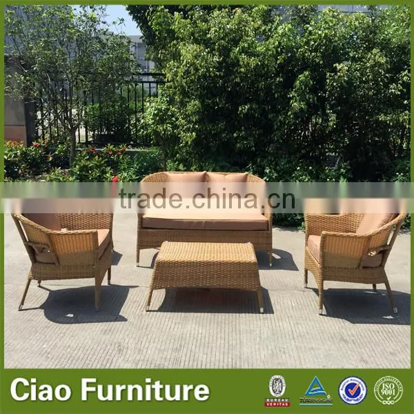 1+1+2 yellow rattan sitting sofa chair outdoor sofa set