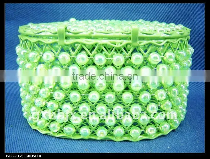 Green pearl wire makeup box set with lid