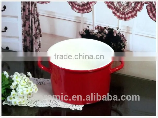 2014 new Large colorful two handle porcelain ceramic bowl