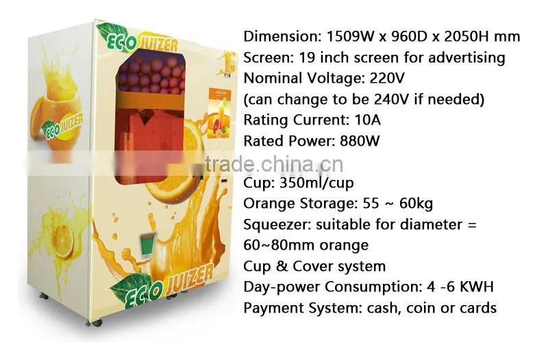 fruit orange juice squeezers dispenser kiosk